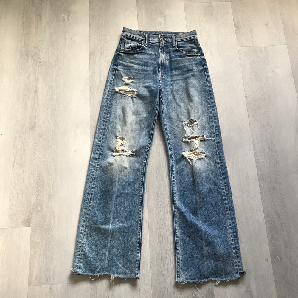 MOTHER DENIM THE LASSO SNEAK DISTRESSED WIDE LEG FRAY WOMENS 26